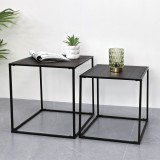 Set Măsuțe Auxiliare, 2 Bucăți, Cadru Metalic Negru, Suprafață MDF Wenge, 37x37x40cm și 33x33x35cm, Oem
