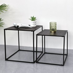 Set Măsuțe Auxiliare, 2 Bucăți, Cadru Metalic Negru, Suprafață MDF Wenge, 37x37x40cm și 33x33x35cm