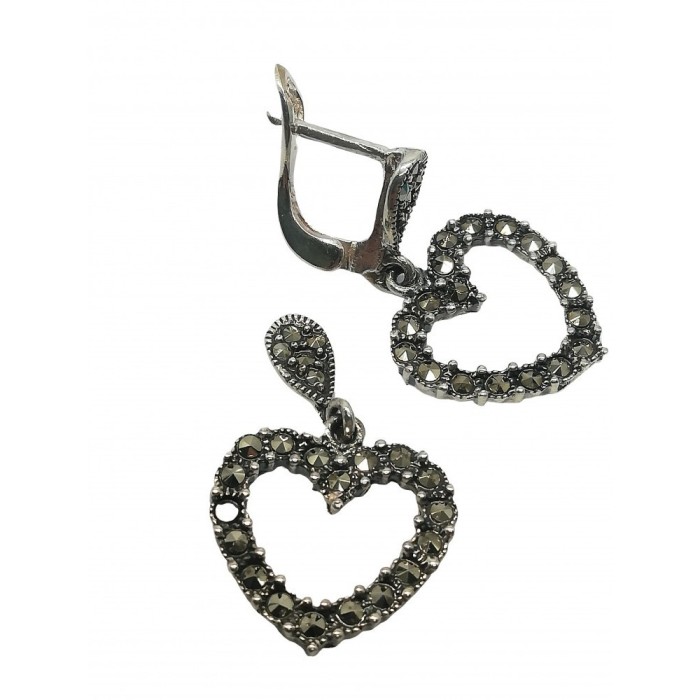 Cercei argint 925 inima cu marcasite