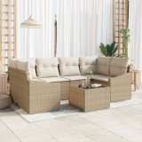 VidaXL Set de dining pentru grădină 7 piese cu perne Bej din ratan poliester