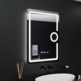 Oglinda LED Rectangulara, 60x80cm, Eclat MotionGlow Marcello, Ceas &amp; Termometru, Sistem Dezaburire, Lupa Cosmetica, Dimabila ModernLight Concept