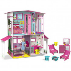 Casuta de vis Barbie Lisciani, 73 x 67 x 22 cm, 2 etaje, mobila 3D inclusa, 3 ani+ foto