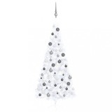 Gossi jumatate brad craciun pre-iluminat cu set globuri, alb, 240 cm