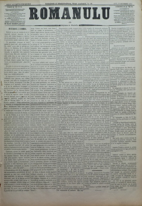 Ziarul Romanulu , 13 Decembrie 1873