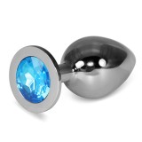 Cumpara ieftin Dop Anal Cu Bijuterie Rosebud Classic Metal Plug L, Argintiu + Bleu, 10 cm, Lovetoy