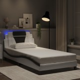 VidaXL Cadru de pat cu lumini LED alb/negru 100x200 cm piele ecologică