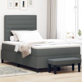 vidaXL Pat cu Tablă de Borcan cu Saltea și Bancă Gri &Icirc;nchis 120x200 cm Țesătură