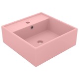 Cumpara ieftin Chiuveta lux cu preaplin, roz mat, 41x41 cm, ceramica, patrat