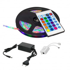 Kit Banda Led 5050 RGB Exterior,Led Strip cu lumina multicolora 5 metri cu Controller si Alimentare IP65 54 Led pe metru