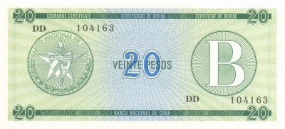 CUBA █ bancnota █ 20 Pesos █ 1985 █ P-FX9 █ Serie B █ UNC █ necirculata foto