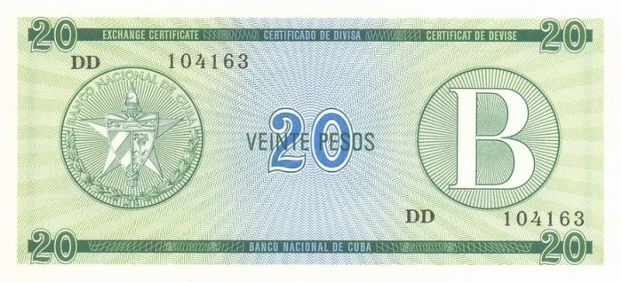 CUBA █ bancnota █ 20 Pesos █ 1985 █ P-FX9 █ Serie B █ UNC █ necirculata