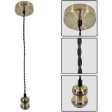 Pendul RETRO Antique Brass, E27, max. 60W, textil/Metal, IP20, &Oslash;100mm, cablu dublu Negru 1m, bec neinclus, Vivalux