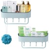 Raft de dus NeoHGS, etajera dreptunghiulara pentru baie, din plastic, pentru depozitare, cu organizator, Set 2 bucati, cu Suport prosop, Albastru Turc