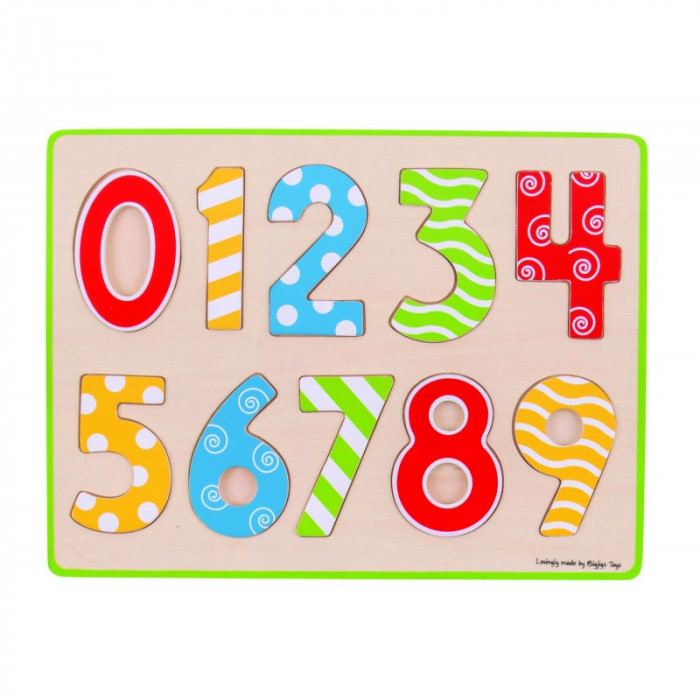 Puzzle mare 123, 10 piese din lemn, numere de la 0 la 9, 3 - 6 ani