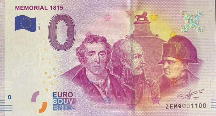 !!! 0 EURO SOUVENIR - BELGIA , MEMORIALUL 1815 - 2019.1 - UNC