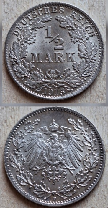 Germania 1/2 mark 1915 D UNC