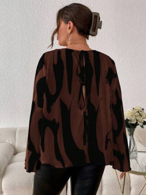 Bluza cu imprimeu, plisata, maro, dama, Shein foto