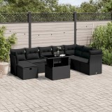 Cumpara ieftin Gossi set mobilier de gradina cu perne, 9 piese, negru, poliratan