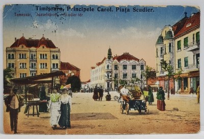 TIMISOARA , STRADA PRINCIPELE CAROL , PIATA SCUDIER , CARTE POSTALA , INCEPUTUL SEC. XX foto