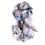 Esarfa bleu din vascoza cu imprimeu multicolor