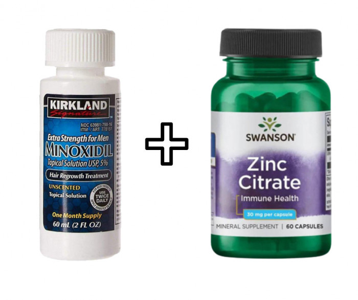 Minoxidil Kirkland 5% + Zinc Citrate, 30 mg, Swanson, 60 capsule, Tratament pentru barba/scalp