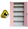 Dulap Metalic Asamblat FISET 80x35x180 cm, 4 Rafturi, 50kg/polita, Roz/Gri, Birou/Industrial, Otel, Incuietoare 2 Chei