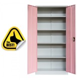 Dulap Metalic Asamblat 4 Rafturi 80x35x180cm, 50kg/raft, Gri/Roz, Fiset Birou Industrial, Otel, Inchidere 3 Puncte, Livrare Rapida