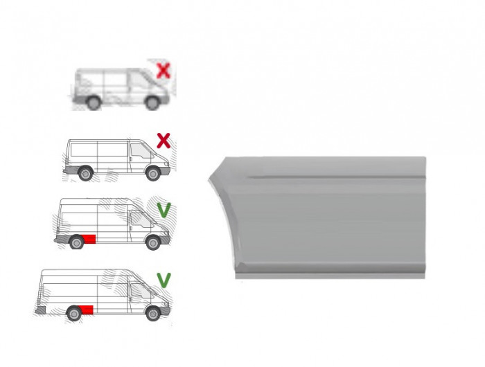 Segment reparatie aripa spate Ford Transit (V184/5), 05.2000-04.2006; Ford Transit/Tourneo (V347/8), 05.2006-04.2013, Spate, Dreapta, Aftermarket