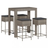 Cumpara ieftin Set mobilier bar de gradina, cu perne, 5 piese, gri, poliratan