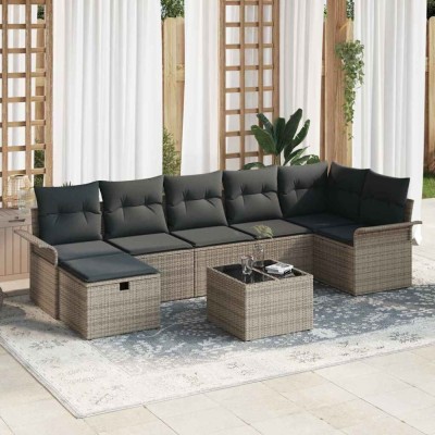 vidaXL Set de canapele pentru grădină 8 pcs Gri 297.5 x 132.5 x 85 cm 3358908 foto