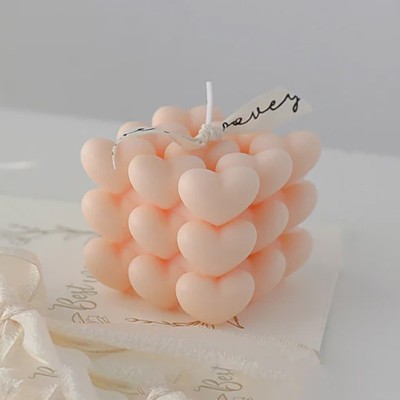 Lumanare Parfumata Decorativa, Model Abstract Cub din Inimioare, Lumanare pentru Diferite Ocazii, 6 x 5.5 cm, Aroma de Portocala, Portocaliu foto