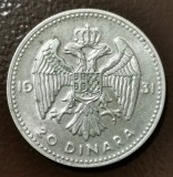 SV * Iugoslavia * 10 DINARA 1931 * ARGINT * Regele Aleksandar I * +/- AUNC