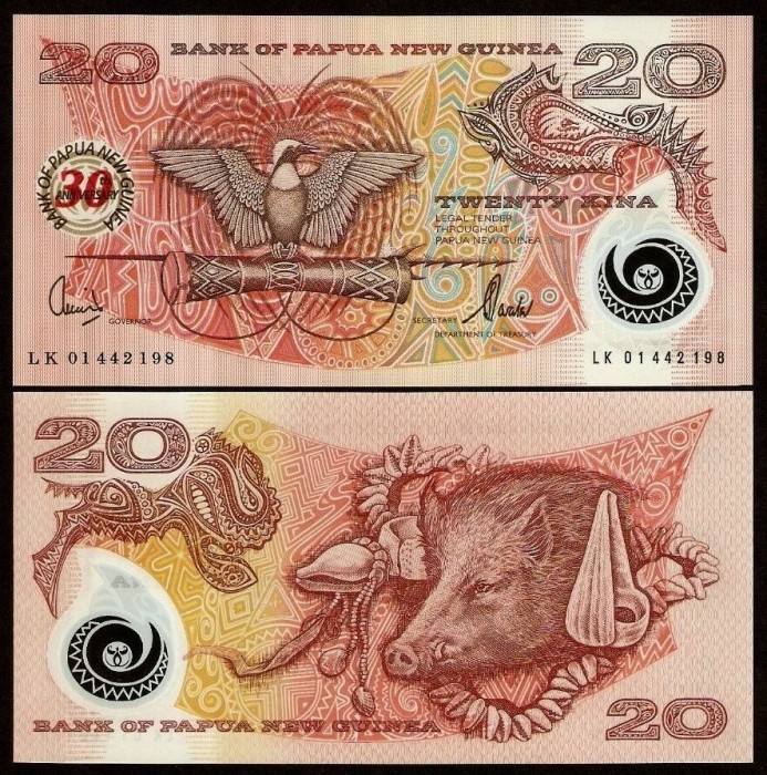 PAPUA NOUA GUINEE █ bancnota █ 20 Kina █ 2003 █ P-27 █ POLYMER COMEMORATIV █ UNC