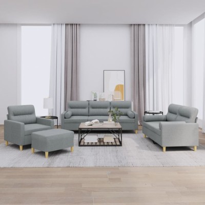 vidaXL Set de canapele cu perne, 4 piese, gri deschis, material textil foto