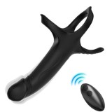ARMONY - DILDO WITH RING &amp; VIBRATOR REMOTE CONTROL BLACK, ARMONY FOR HIM