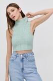 For Love &amp; Lemons Vestă femei, culoarea verde, cu turtleneck