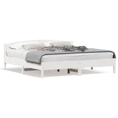 vidaXL Cadru pat cu tăblie 200x200 cm, alb, lemn masiv de pin foto