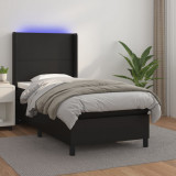 VidaXL Pat cu arcuri, saltea și LED, negru, 90x190 cm, piele ecologică