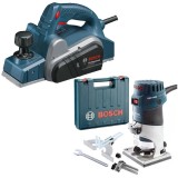Bosch GHO 6500 + GKF 600 - Rindea electrica 650 W 82 mm + Masina de frezat 600 W 6 8 mm valiza plastic
