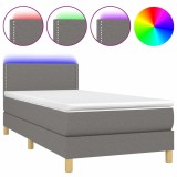 Cumpara ieftin Pat cu arcuri, saltea si LED, gri inchis, 90x200 cm, textil