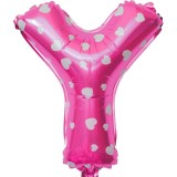 Balon folie metalizata litera y, flippy, 40 cm, cu imprimeu inimioare, umflati cu heliu sau aer, ambalaj individual, pai inclus, roz