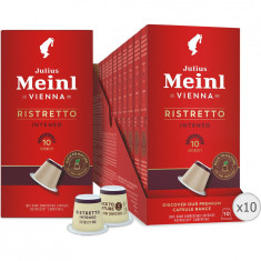 Set 10 x Capsule cafea Julius Meinl Ristretto Intenso, compatibile Nespresso, 100% biodegradabile, 100 capsule, 560g