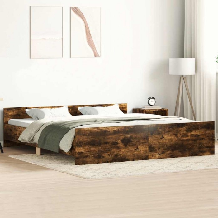vidaXL Cadru pat cu tăblie la cap/picioare, stejar fumuriu, 180x200 cm 3203772