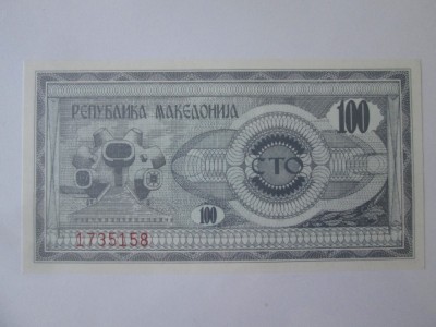 Macedonia 100 Denari 1992 UNC foto