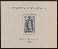 Dahomey Colonii franceze 1937 - Omnibuse , Expozitia Mondiala Paris , colita nedantelata , MNH , Mi.102