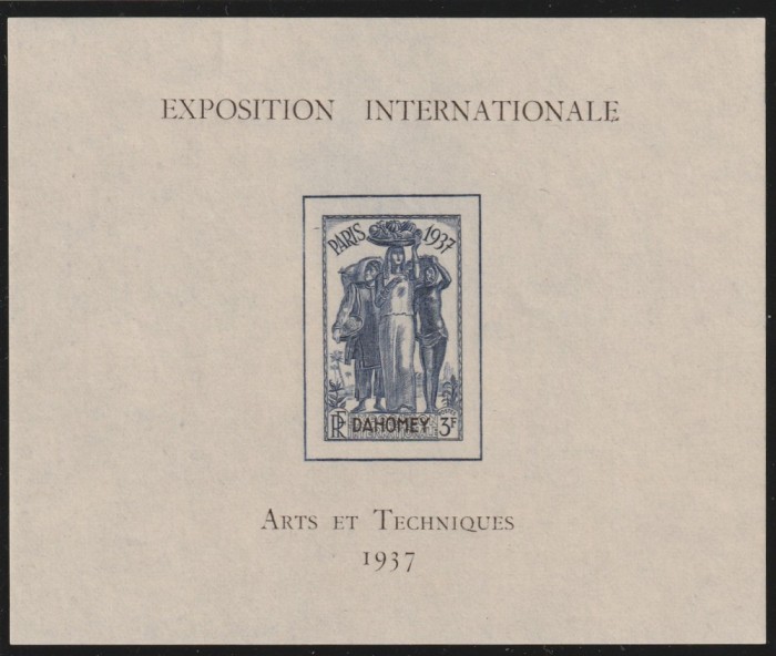 Dahomey Colonii franceze 1937 - Omnibuse , Expozitia Mondiala Paris , colita nedantelata , MNH , Mi.102