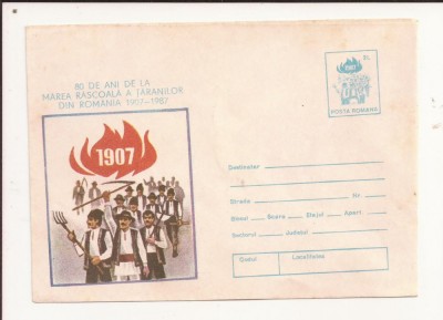 Plic FDC Romania - 80 de ani de la marea rascoala a taranilor, necirculat 1987 foto