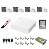 Sistem supraveghere complet Hikvision 4 camere 5MP IR 40m Lumina Alba 40m Microfon, DVR 4 canale 8MP, HDD 1 TB, accesorii montaj SafetyGuard Surveilla