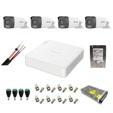 Sistem supraveghere complet Hikvision 4 camere 5MP IR 40m Lumina Alba 40m Microfon, DVR 4 canale 8MP, HDD 1 TB, accesorii montaj SafetyGuard Surveilla