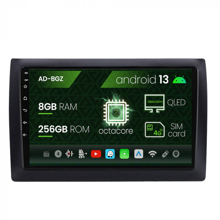 Navigatie Fiat Stilo, Android 13, Z-Octacore 8GB RAM + 256GB ROM, 9 Inch - AD-BGZ9008+AD-BGRKIT356V2